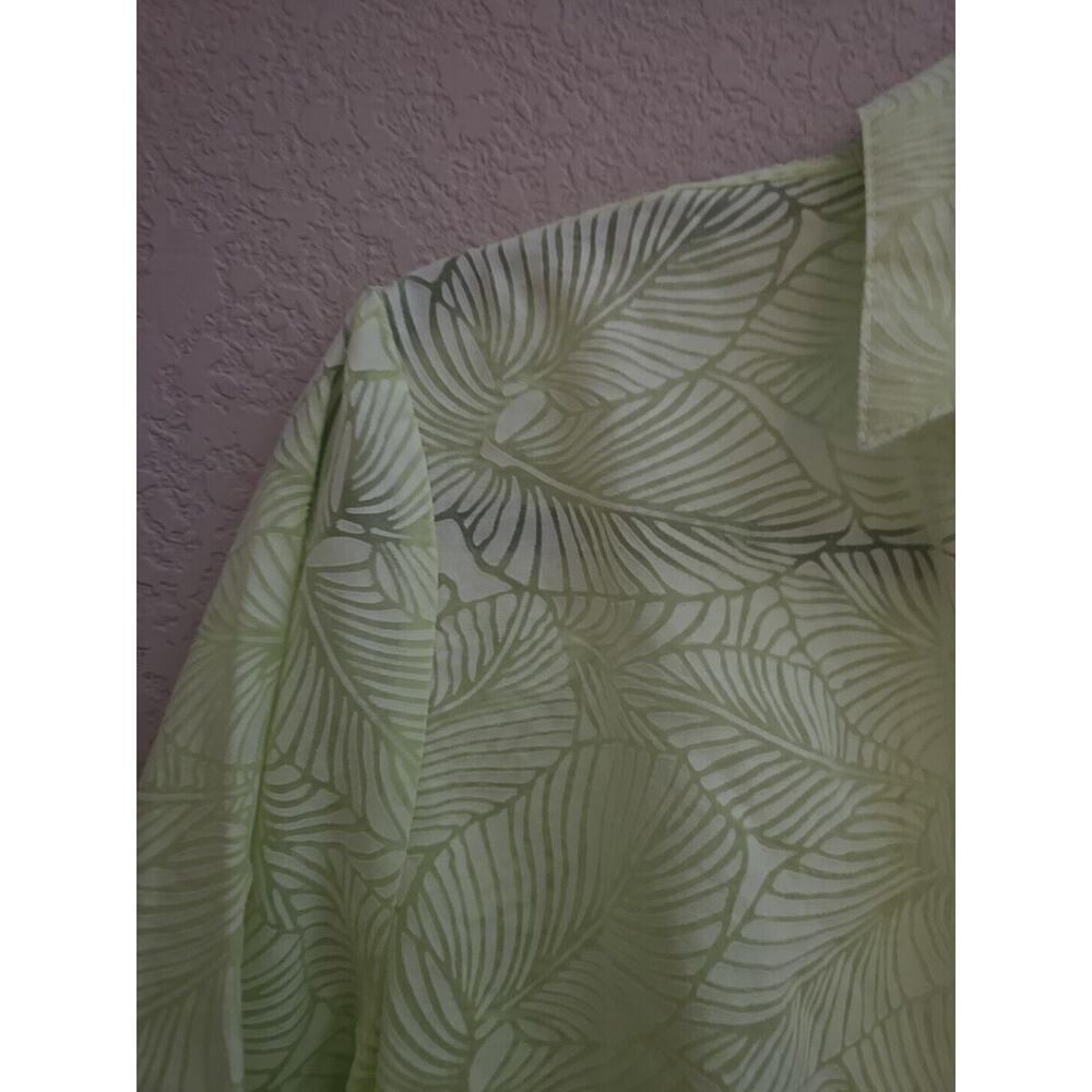 Talbots Green Leaves Print Semi-Sheer Button Front‎ Long Sleeve Top Womans Sz 16 - Picture 3 of 5